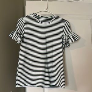 English Factory Ruffle Sleeve Striped Top